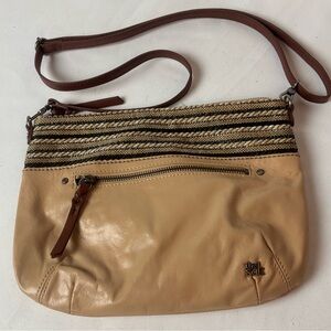 The Sak Oleta Leather Crossbody Beige Black Stripe Southwest Aztec Handbag